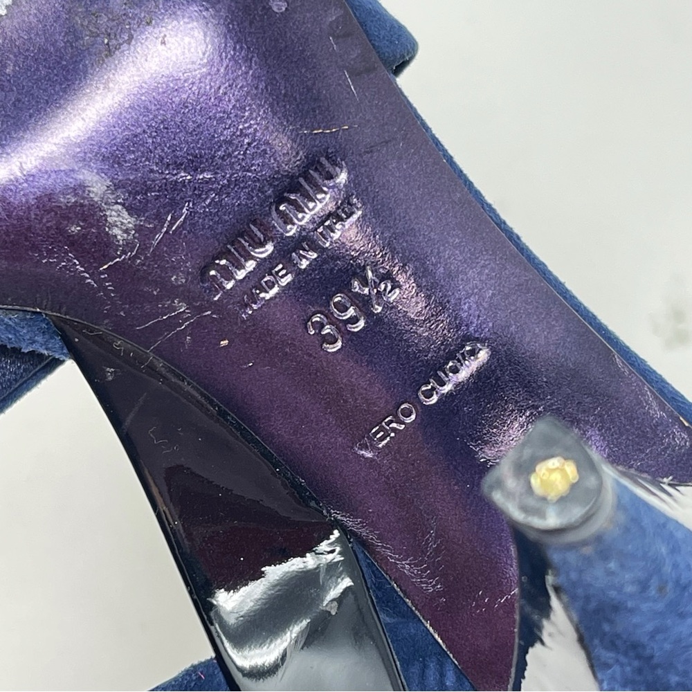 Miu Miu Navy Black Suede Patent Leather Slingback Sandals Heels 39.5 - Picture 10 of 11